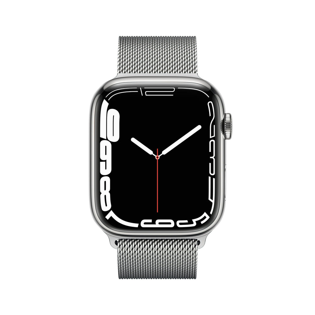 Apple Watch Series 7 GPS + Cellular, 45mm Silver Stainless Steel Case with Silver Milanese Loop