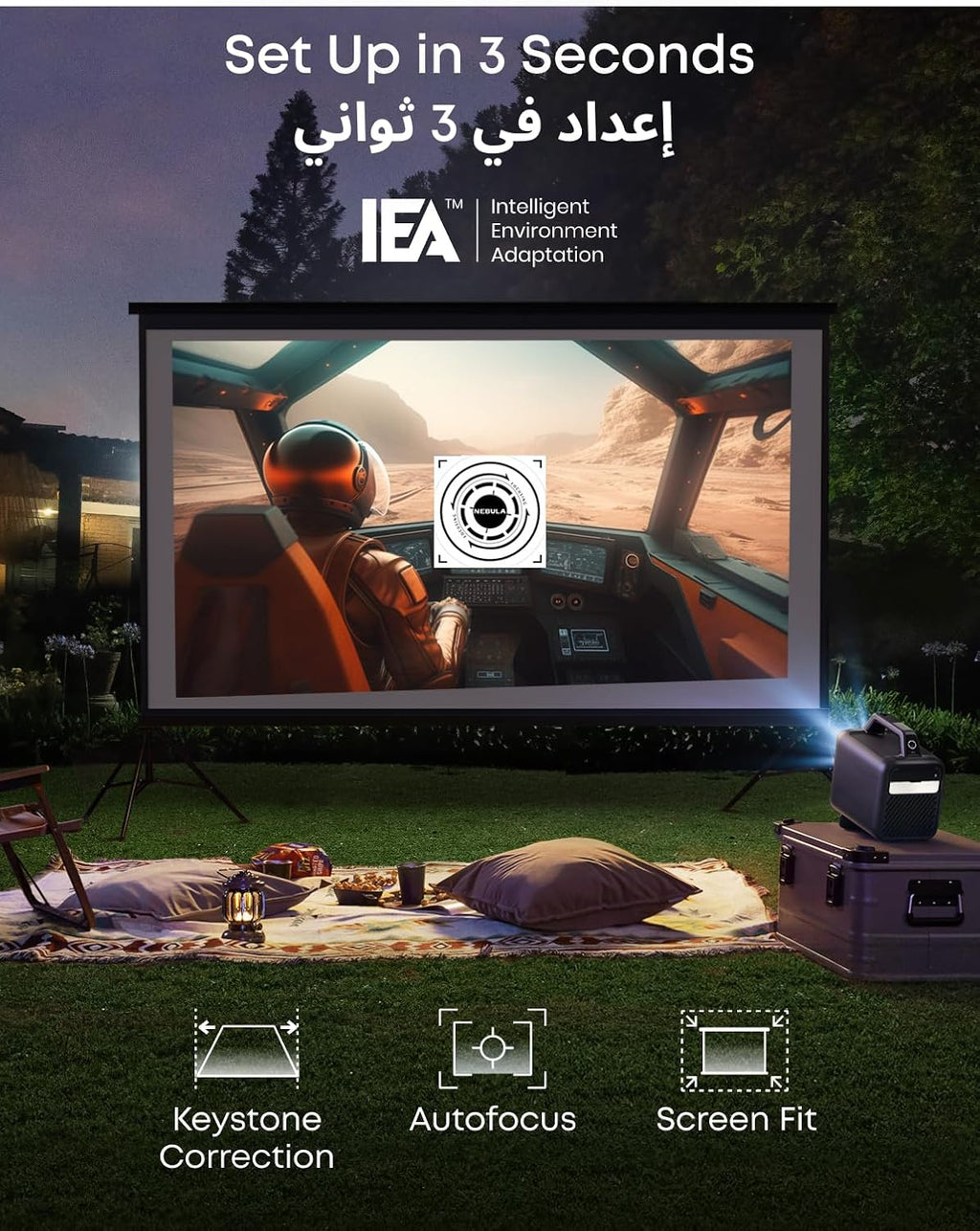 Nebula Mars 3 1000 ANSI Lumen Outdoor Projector, 1080p, Android TV 11, 40W Dolby Audio, 5H Battery | Black