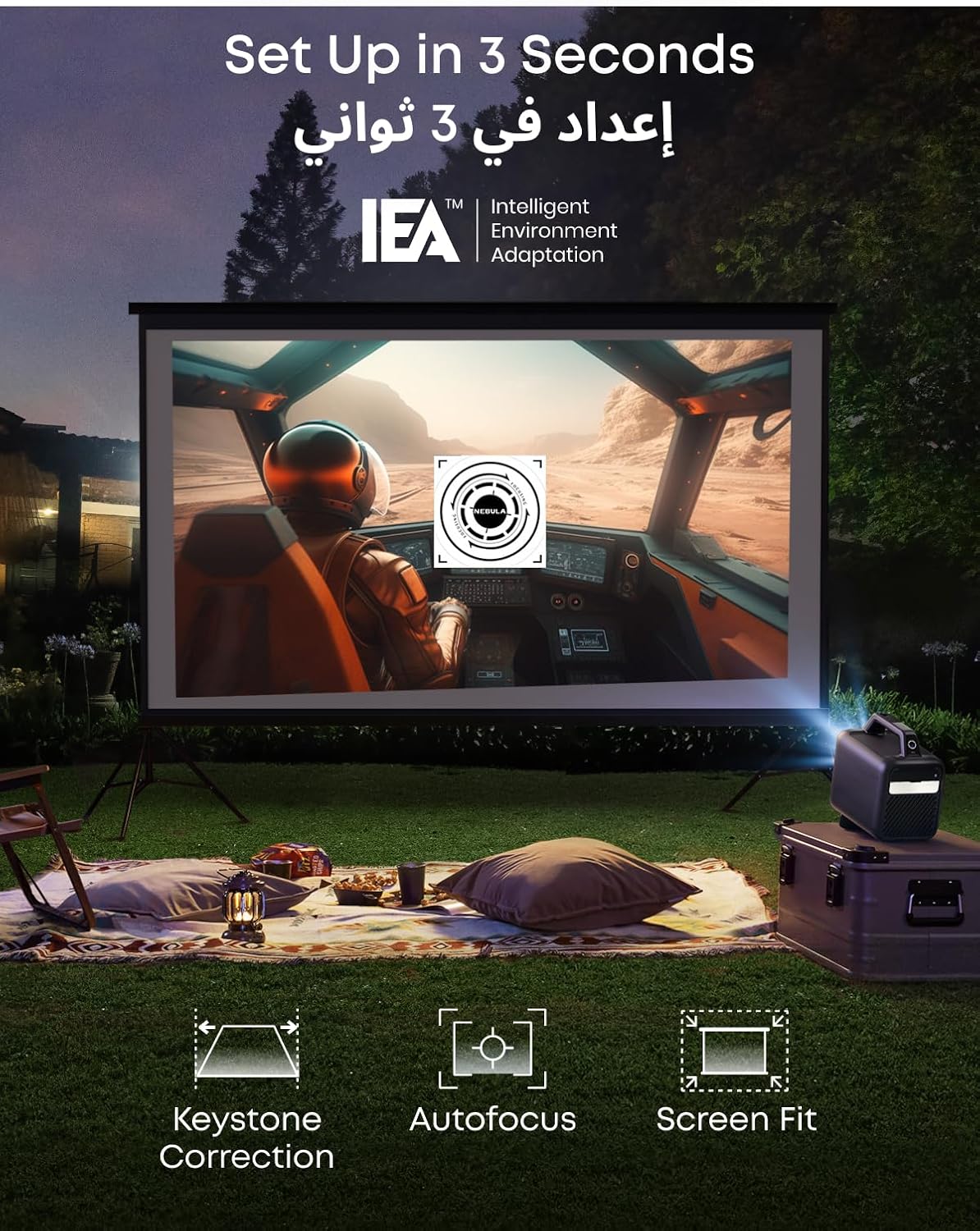 Nebula Mars 3 1000 ANSI Lumen Outdoor Projector, 1080p, Android TV 11, 40W Dolby Audio, 5H Battery | Black