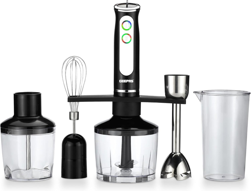 Geepas 5-in-1 Handheld Blender 600W â€“ Black/Transparent