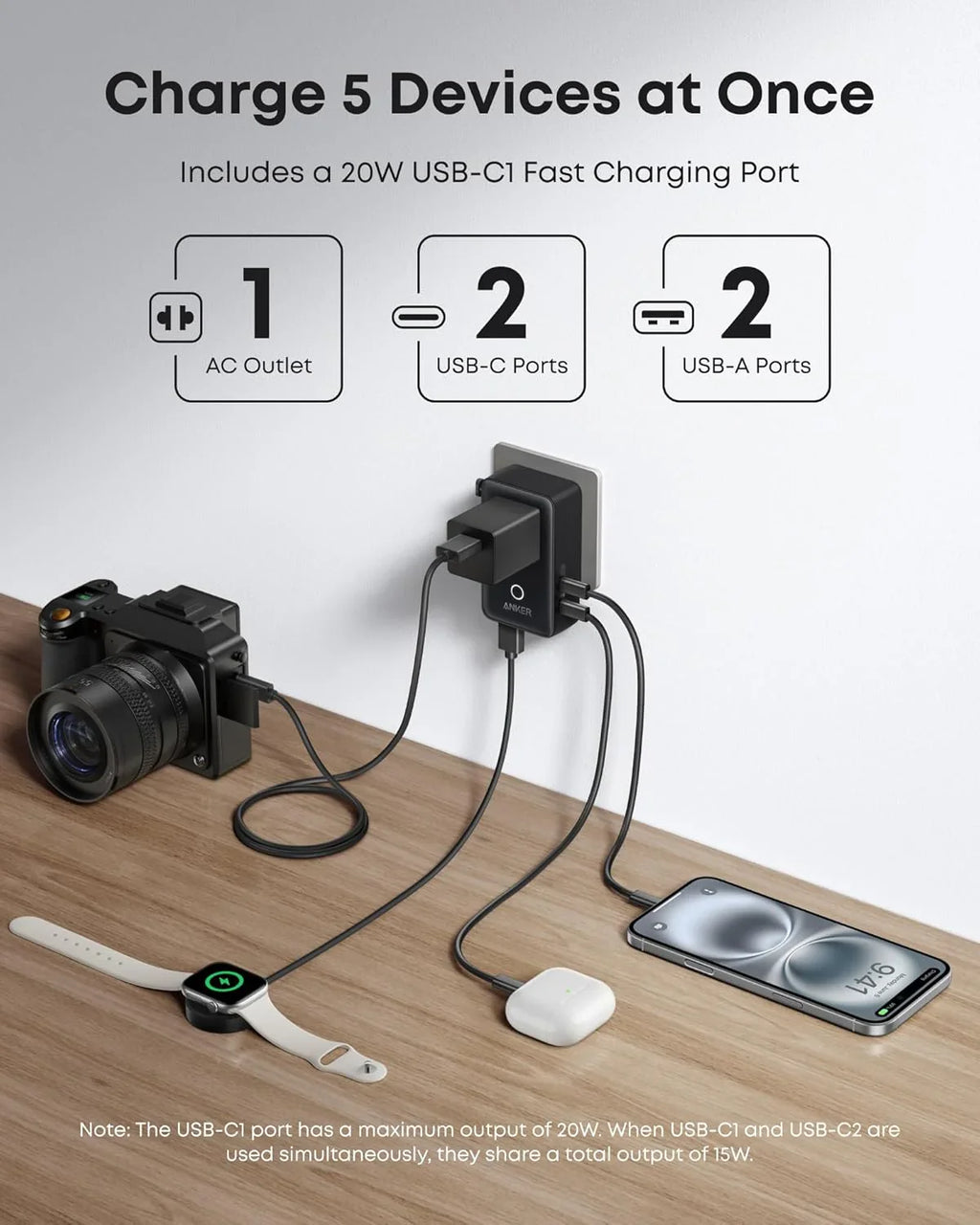 Anker Nano Travel Adapter 5-in-1 20W (1-Pack)