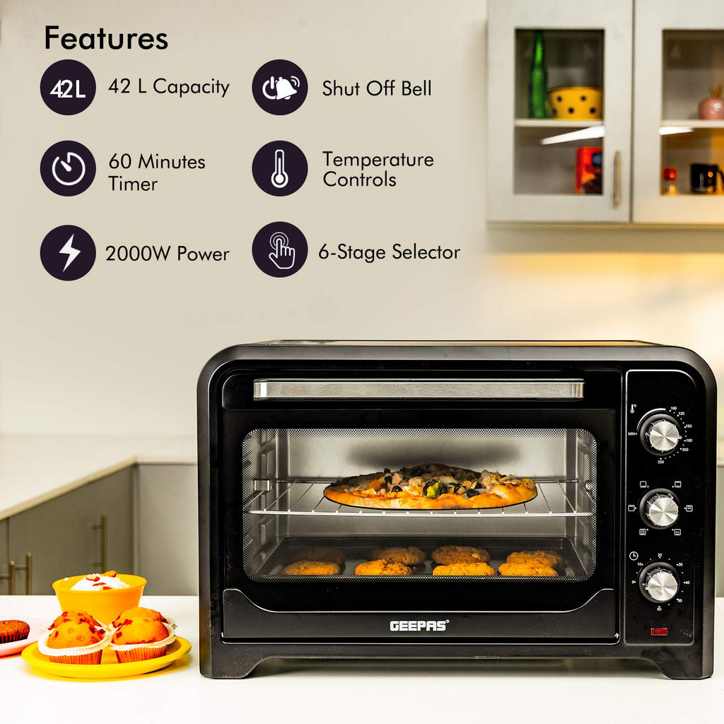 Geepas 42L Electric Oven with Convection & Rotisserie â?? 2000W Power
