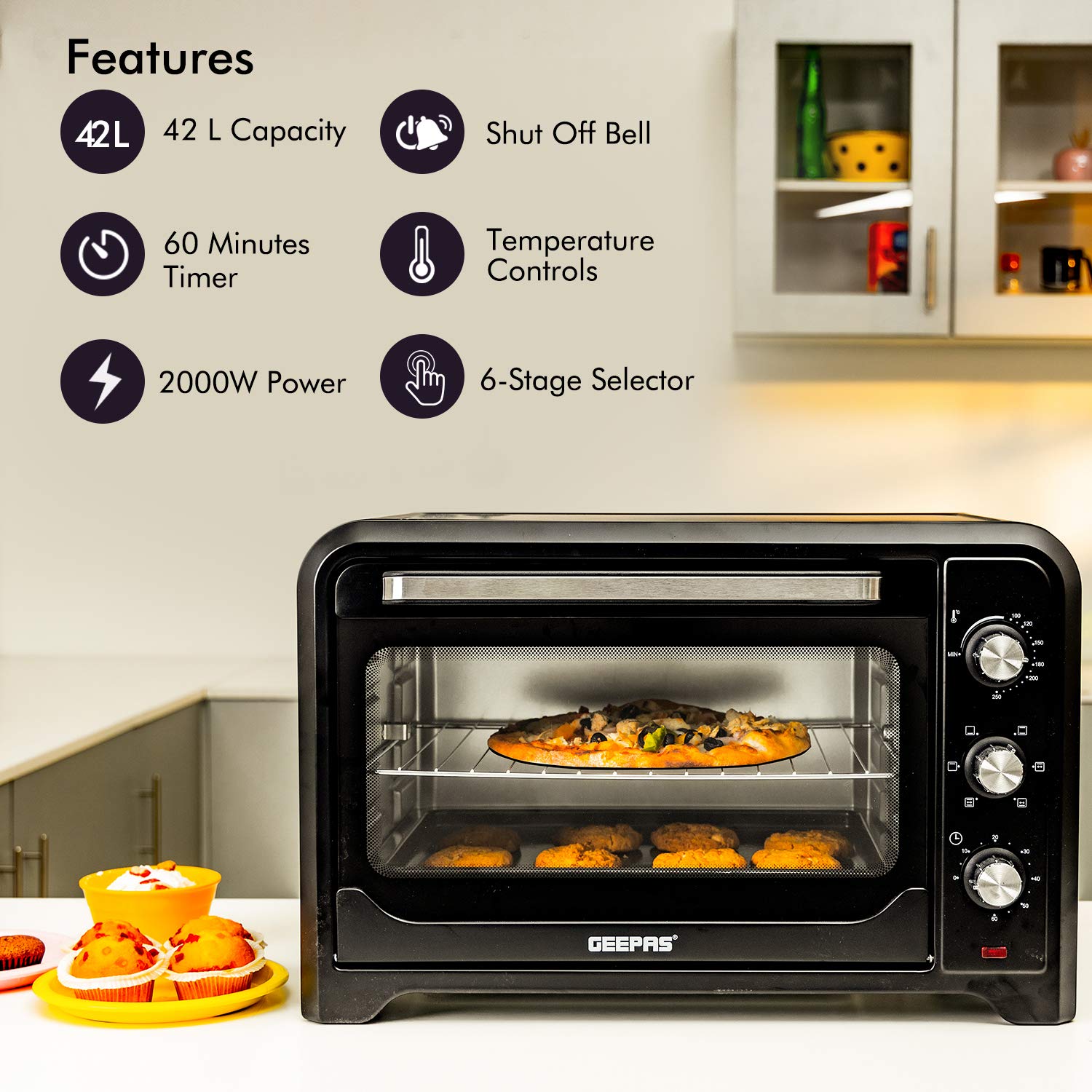 Geepas 42L Electric Oven with Convection & Rotisserie â?? 2000W Power