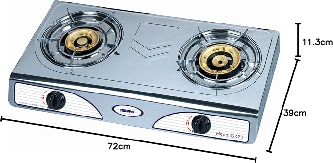 Geepas Stainless Steel 2 Burner Gas Stove with Auto Ignition