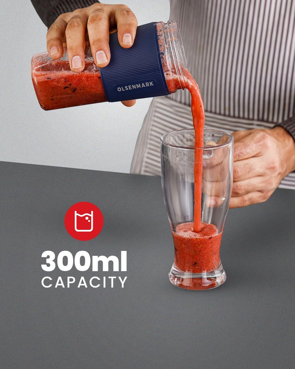 Olsenmark  Rechargeable Portable Blender, 300ML | 60W Powerful Motor | USB Rechargeable Mini Juicer | Safety Lock | BPA-Free