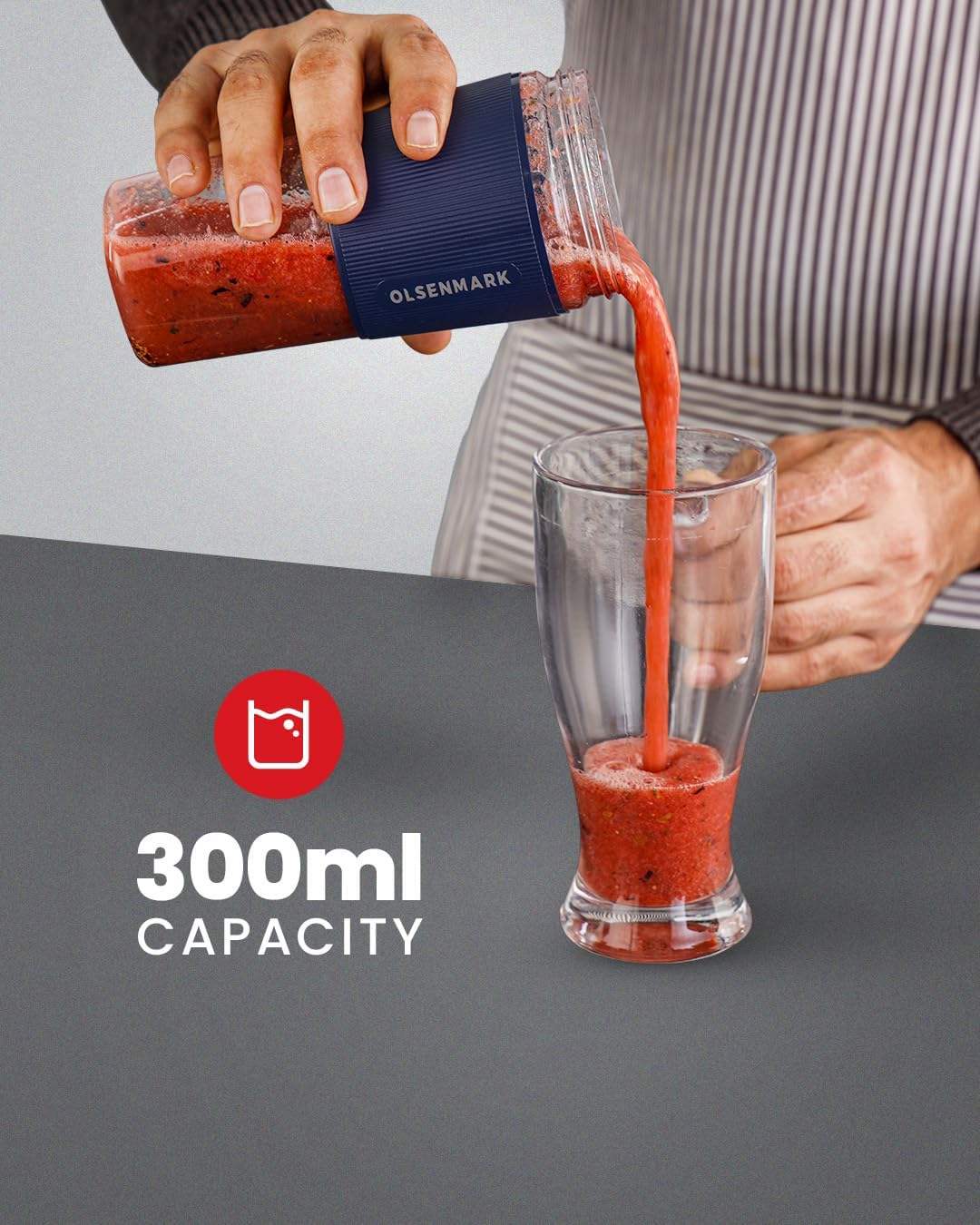 Olsenmark  Rechargeable Portable Blender, 300ML | 60W Powerful Motor | USB Rechargeable Mini Juicer | Safety Lock | BPA-Free