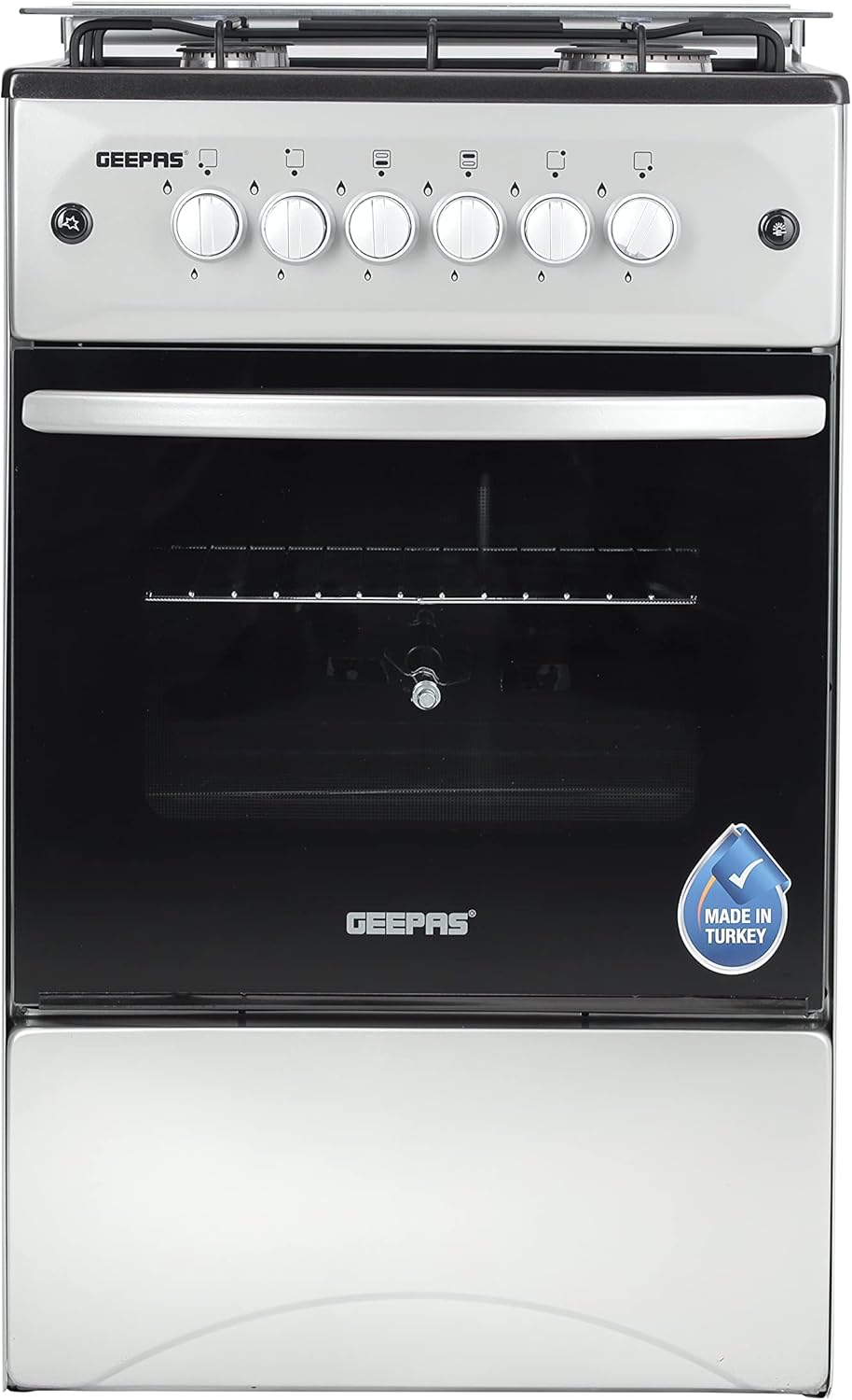 Geepas Standing Cooking Range-Stainless Steel-Classic Series 50x50-4-Burners- Auto Ignition System-Enamel Pan Support
