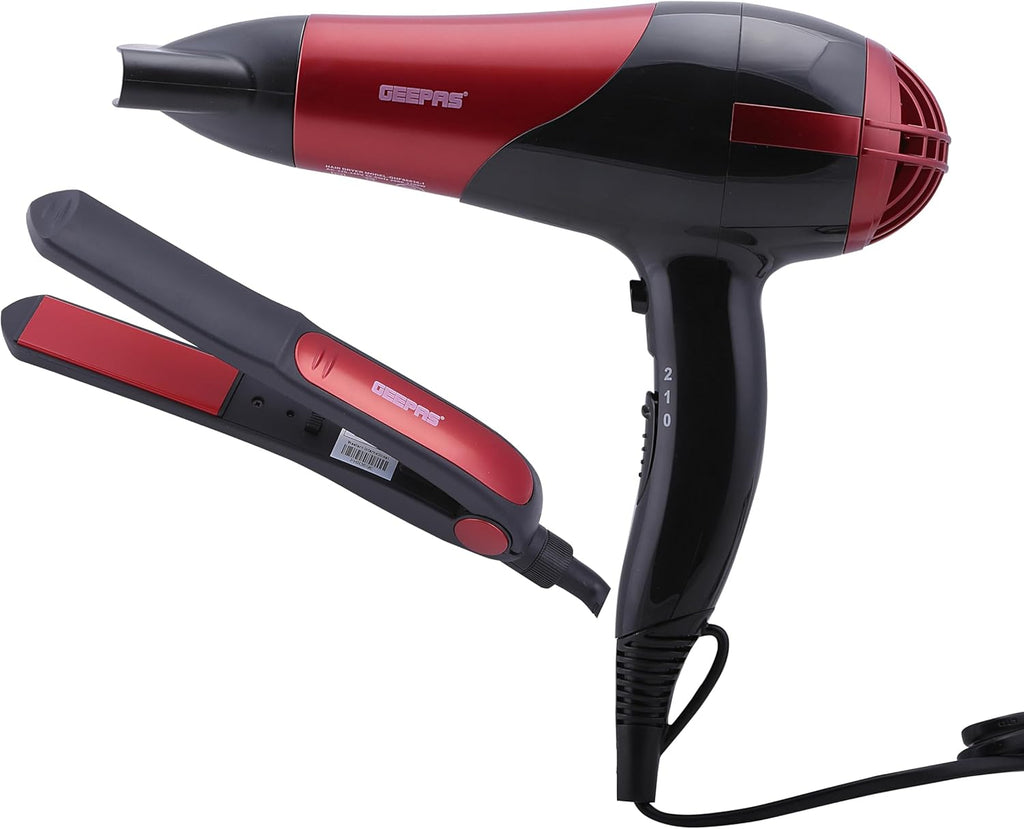 Geepas Hair Dryer & Straightener Combo â€“ Ceramic, Red