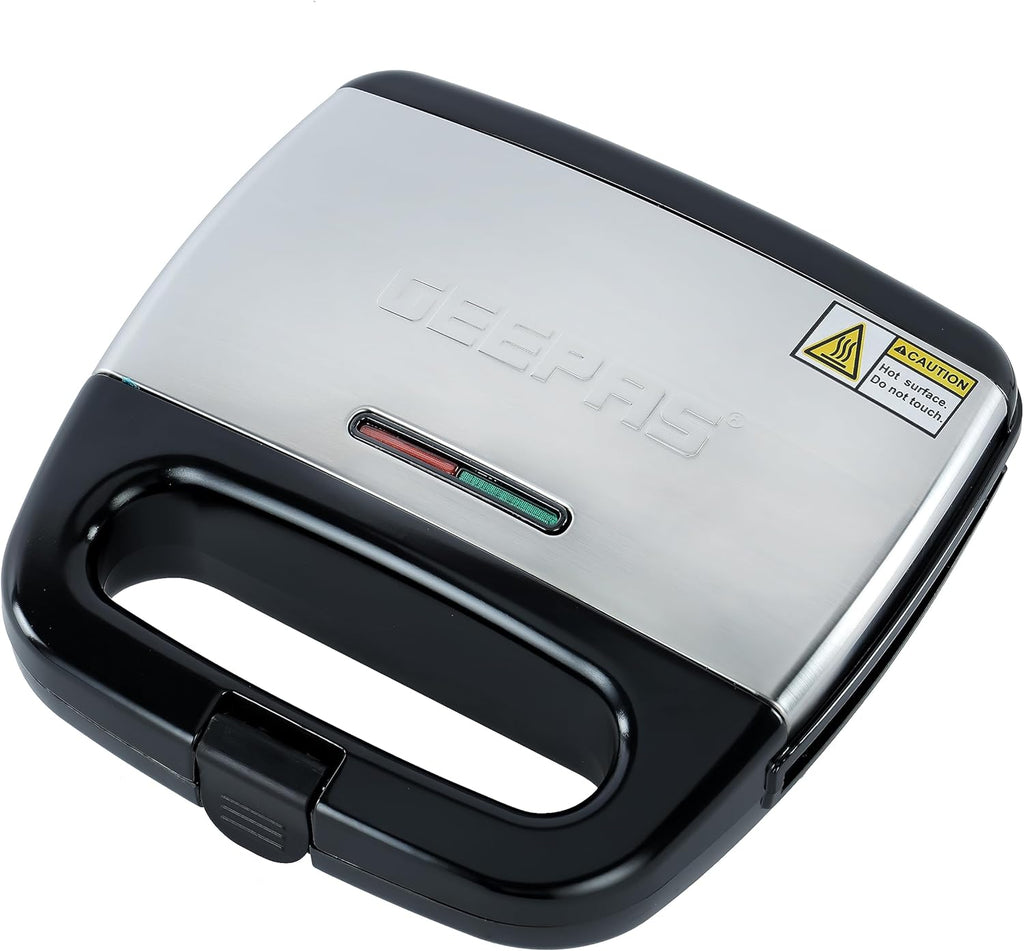 Geepas Stainless Steel Grill Maker â€“ 750W, 2-Slice, Non-Stick Plates