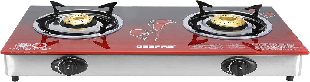 Geepas 2 Burner Glass Top Gas Cooker GK5602 | Stainless Steel