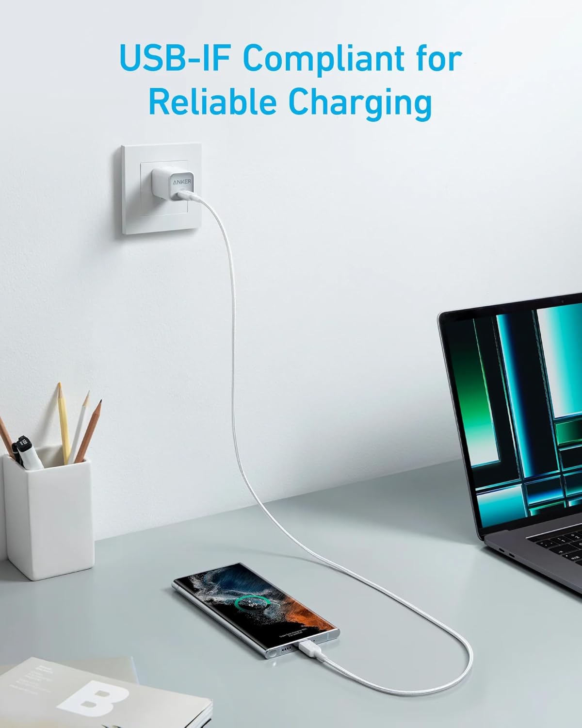 Anker 322 USB -C TO USB -C cable (3ft Braided) | White