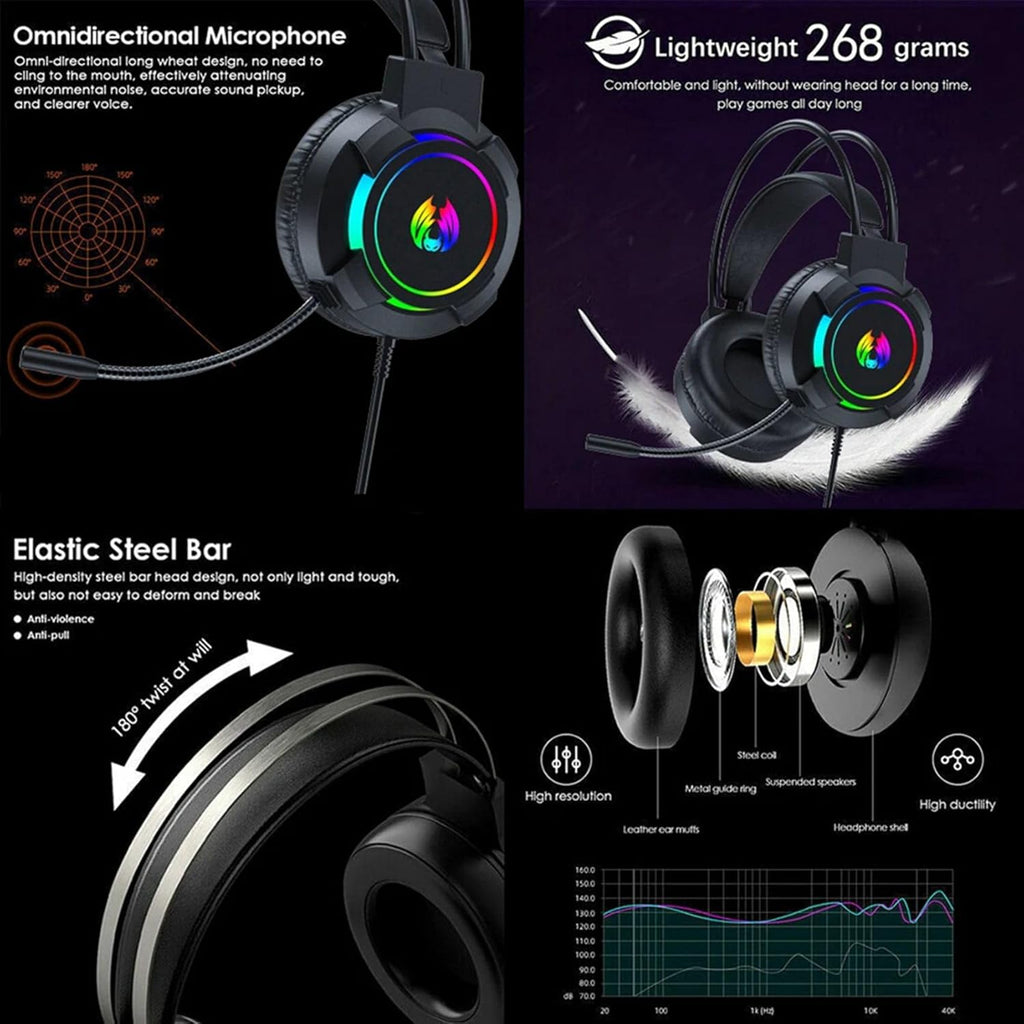Gaming Headphones With 3.5mm Jack With Rgb Light | Black