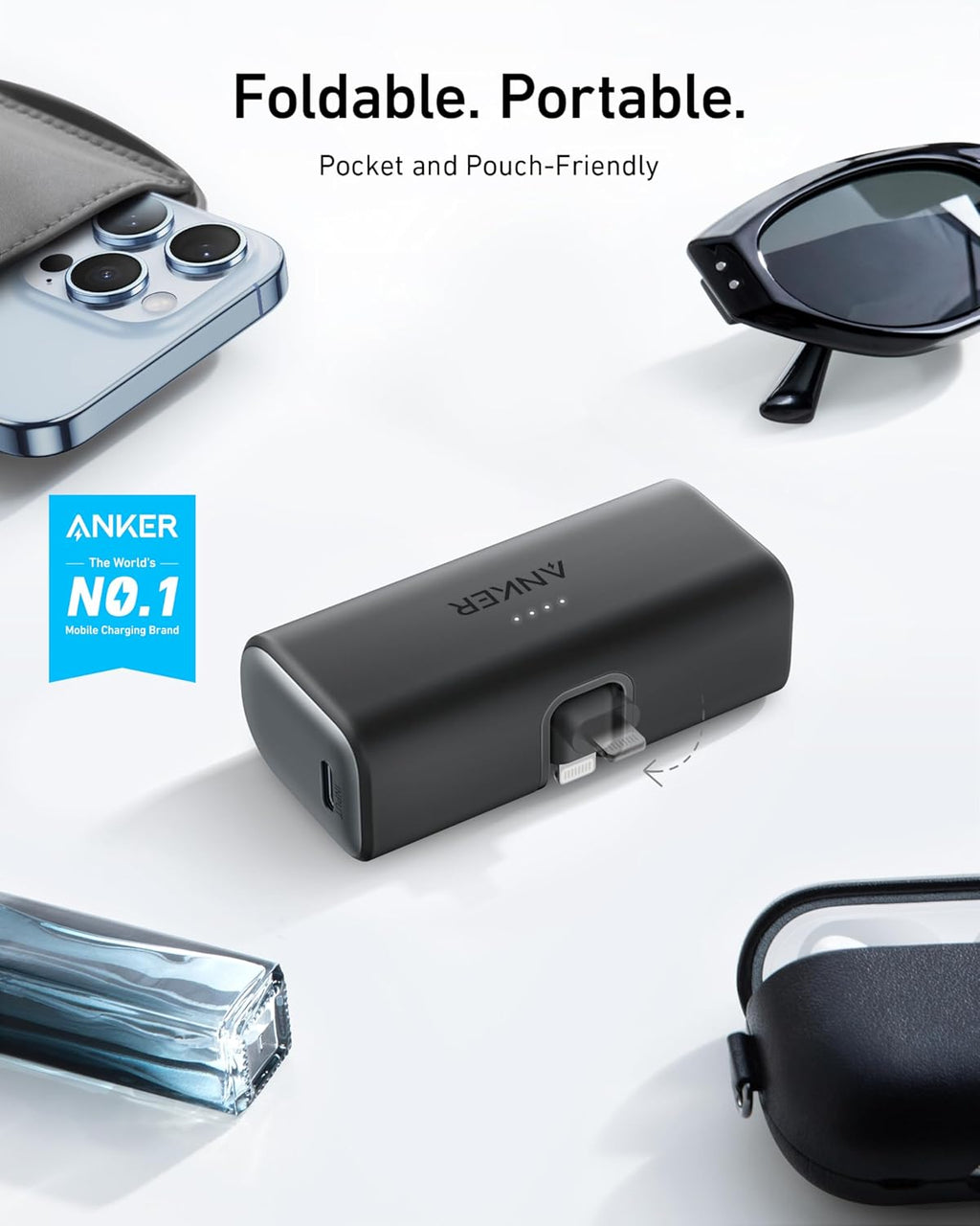 Anker 5000mAh 12W Power Bank with Built-In MFi-Certified Foldable Lightning Connector | Black