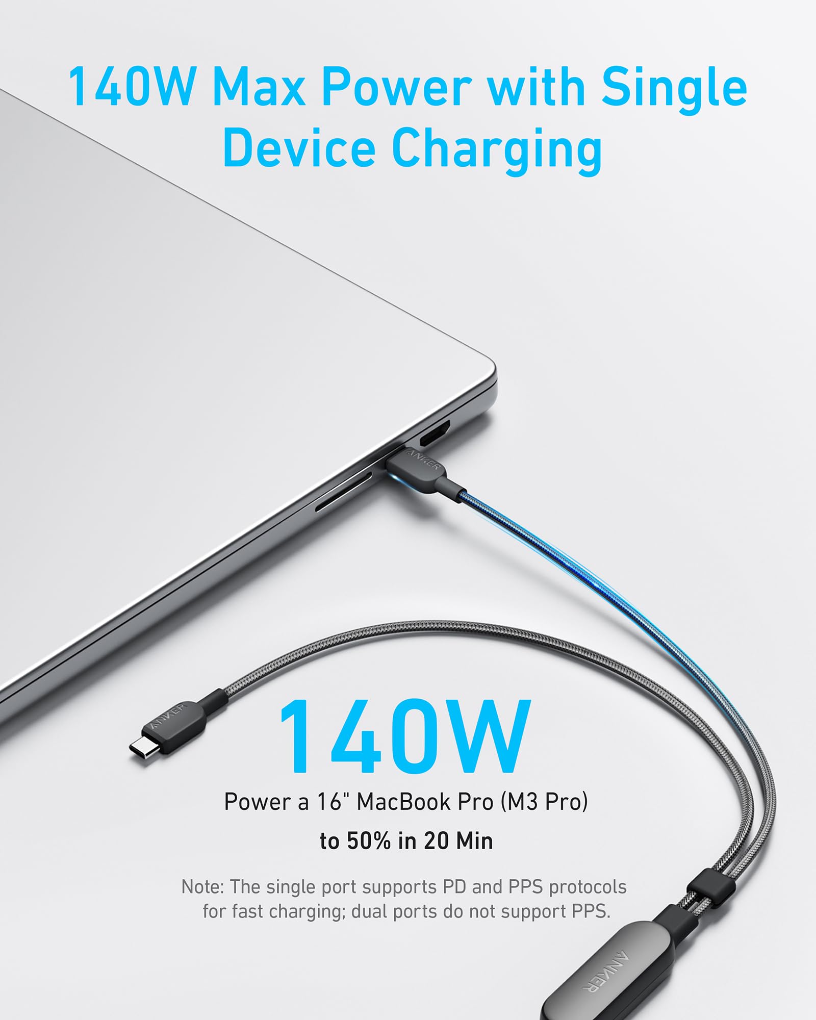 Anker 2-in-1 USB-C to USB-C Cable 1.2M/4ft 140W | Black