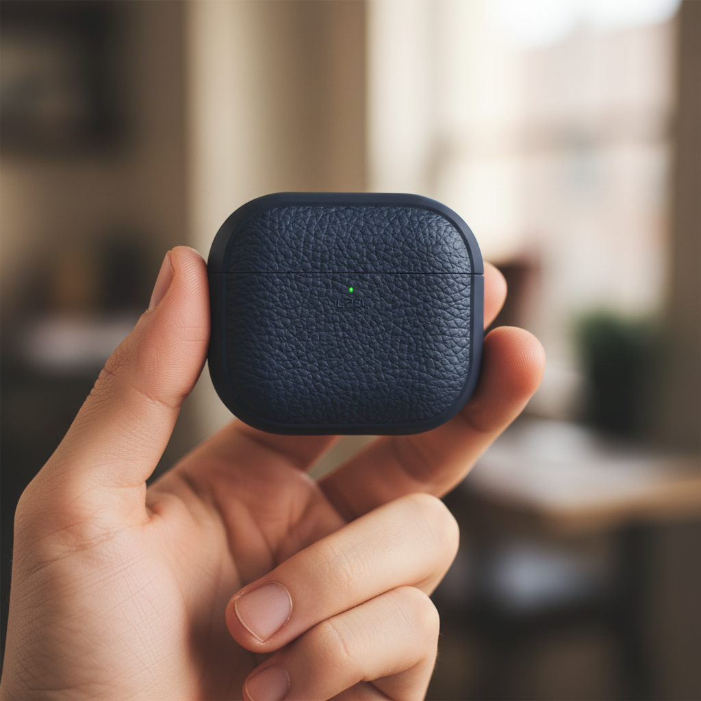 LZEL Airpods 4 Aurum Guard Premium TPU Leather Case | Blue