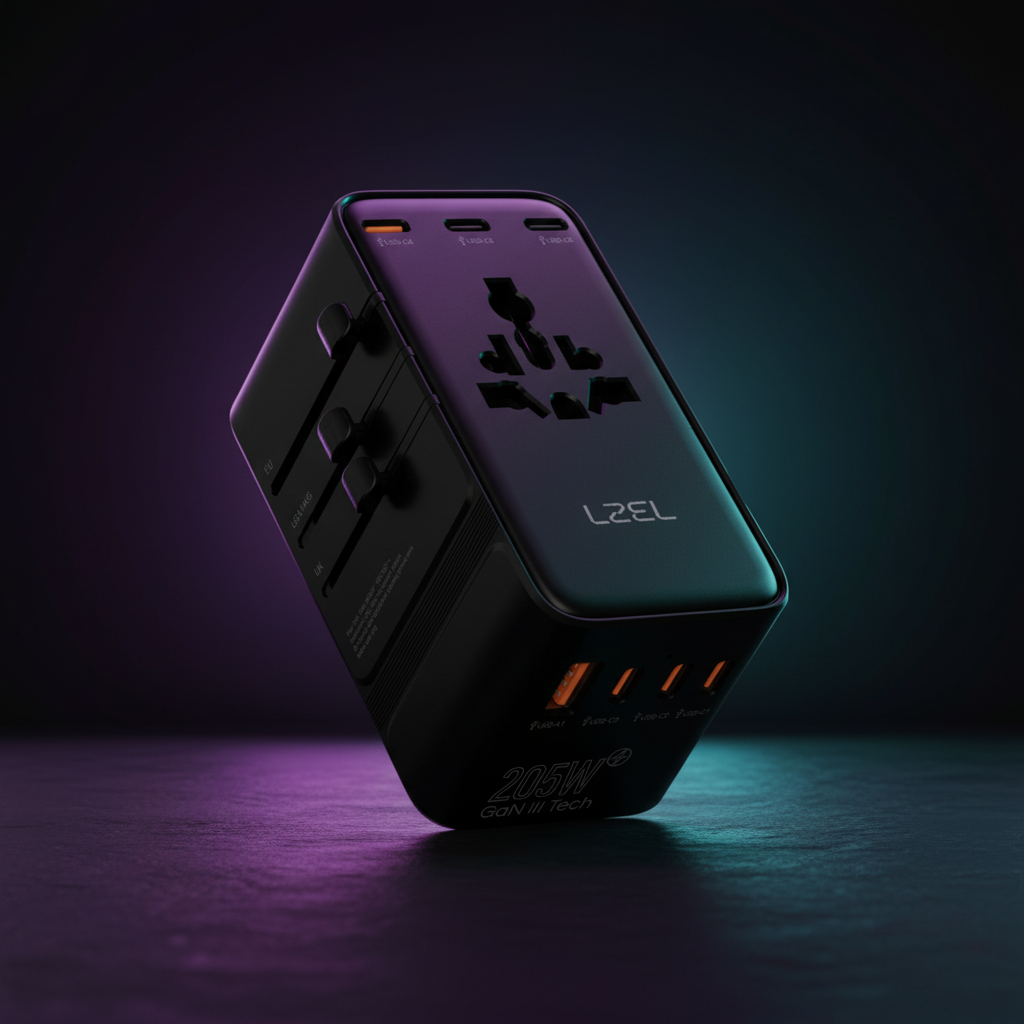 LZEL Voyage Globepowers 205W GaN III Fast PD Travel Adapter | Black