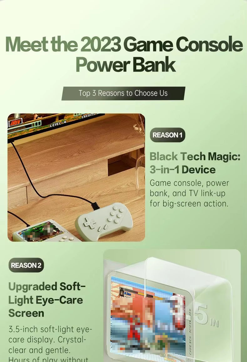 Retro Game Console - 3.5-inch IPS Screen, 6000mAh, 10000 Games | Light Green
