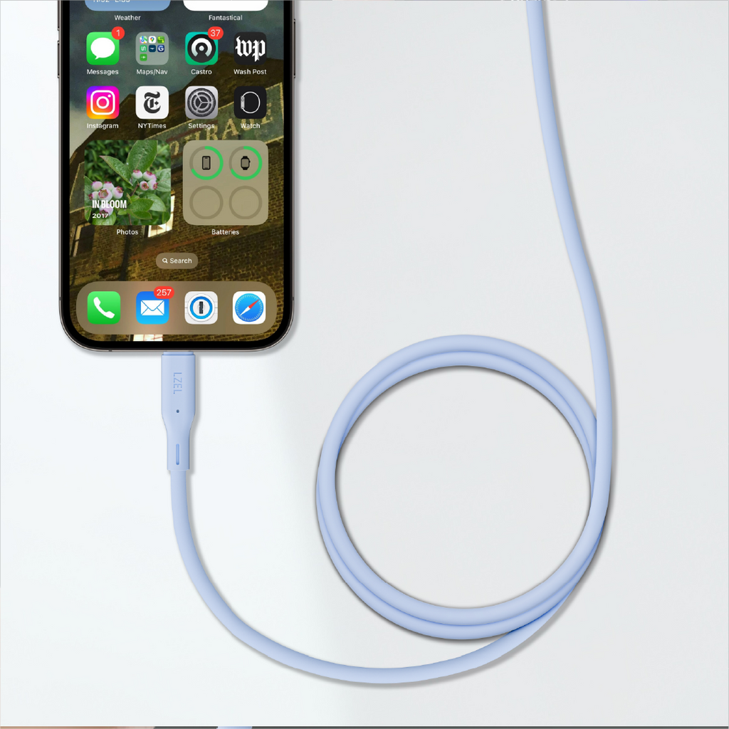 LZEL Celeris Silox CXL Soft Silicone USB-A to Lightning Cable, 480Mbps, 15W Max, 1m | Blue