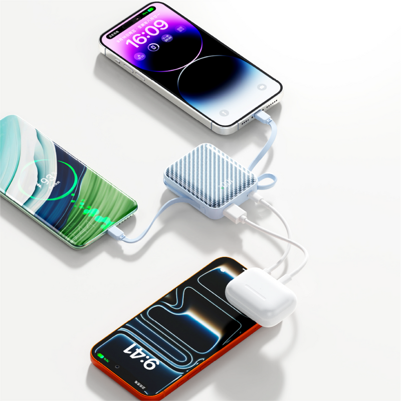 Asli ChargeFlux Mini 10000mAh Power Bank with Built-in USB-C & Lightning Cables, 35W PD Fast Charging
