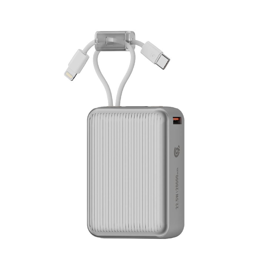 90 Percent Primcore Neo 22.5W Dual Built-In Cables Power Bank Powerdelivery | Qc 3.0 | Usb-C & Usb-A, And With Lightning | Silver
