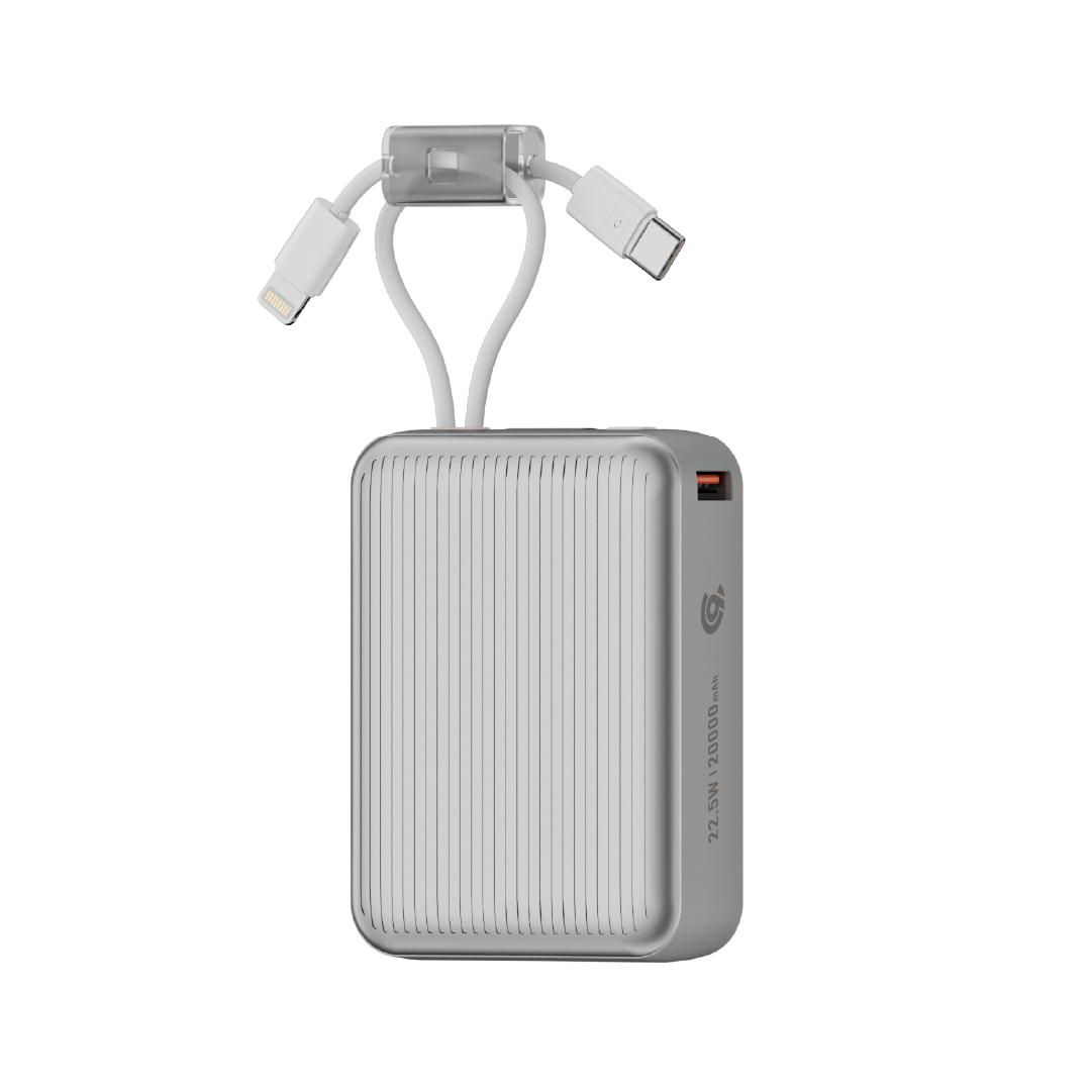 90 Percent Primcore Neo 22.5W Dual Built-In Cables Power Bank Powerdelivery | Qc 3.0 | Usb-C & Usb-A, And With Lightning | Silver
