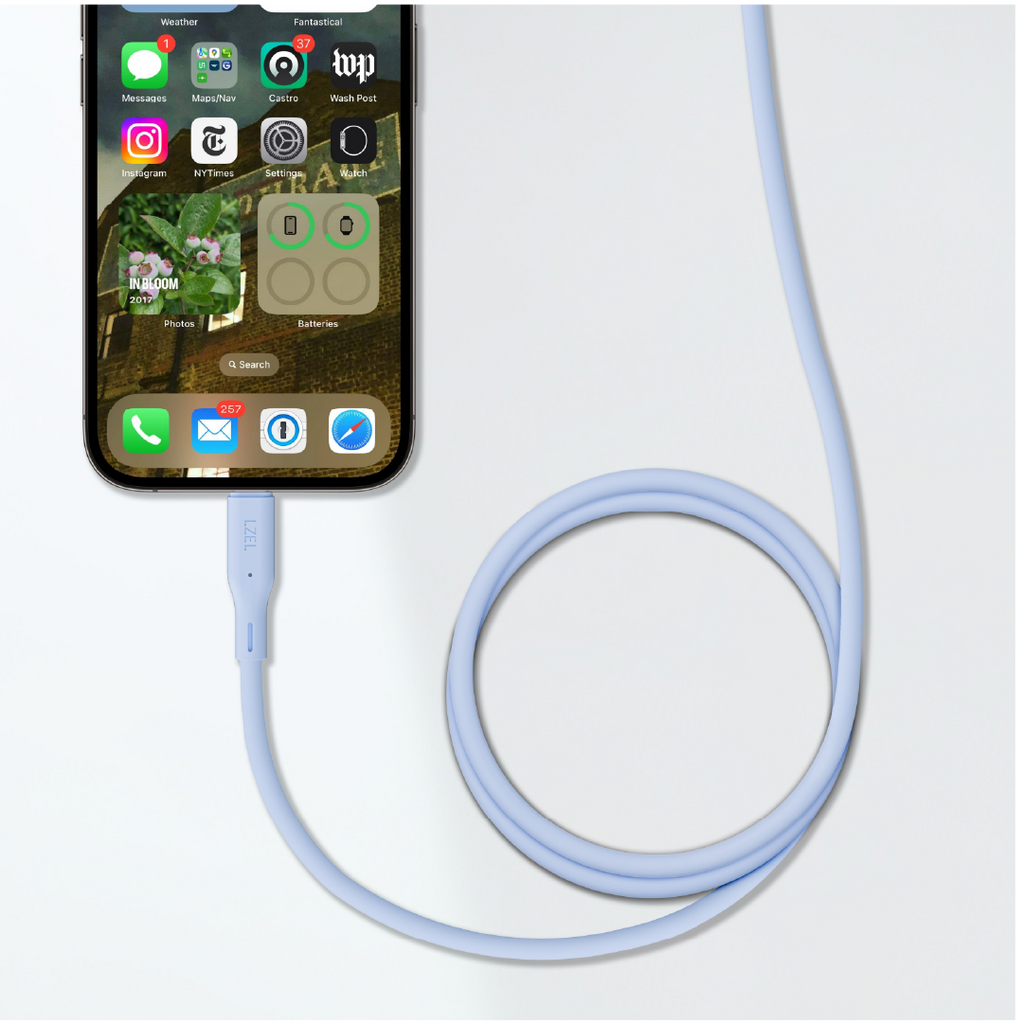 LZEL Celeris Silox CXL Soft Silicone USB-C to Lightning Cable, 480Mbps, 60W Max, 1m | Blue