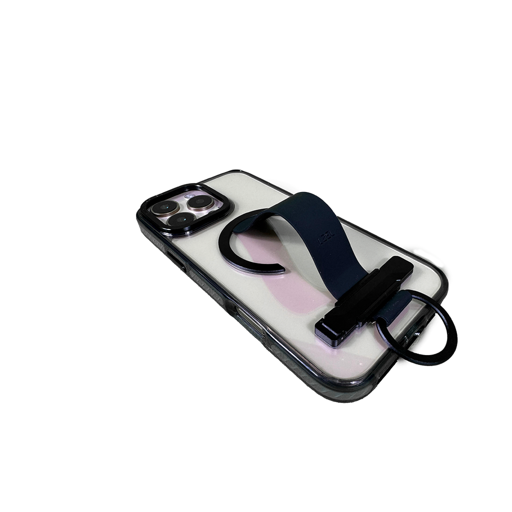 LZEL iPhone 16 Pro Max Primemag Grip Anti-drop Case With Metal Ring And Silicone Band | Clear/Black