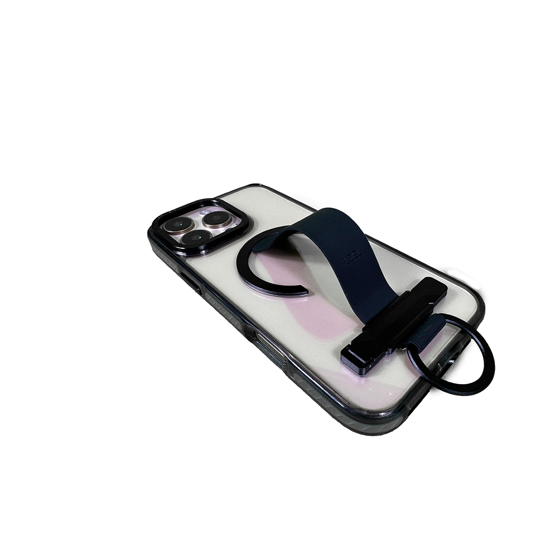 LZEL iPhone 16 Pro Max Primemag Grip Anti-drop Case With Metal Ring And Silicone Band | Clear/Black