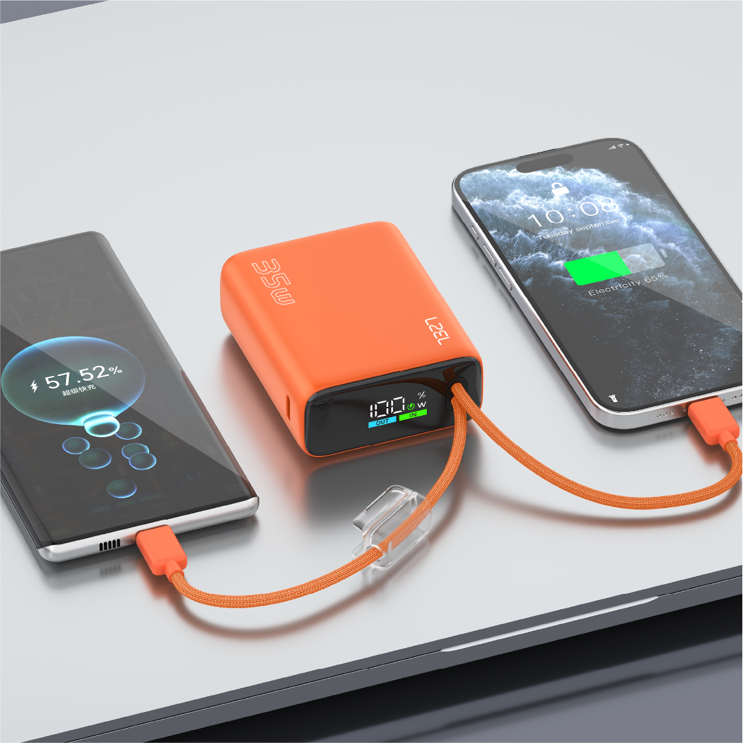 LZEL Neurovolt 10K Pd 35W Mini Power Bank Pd3.0 & Qc3.0 | Usb-C Cable & Lightning Cable | Orange