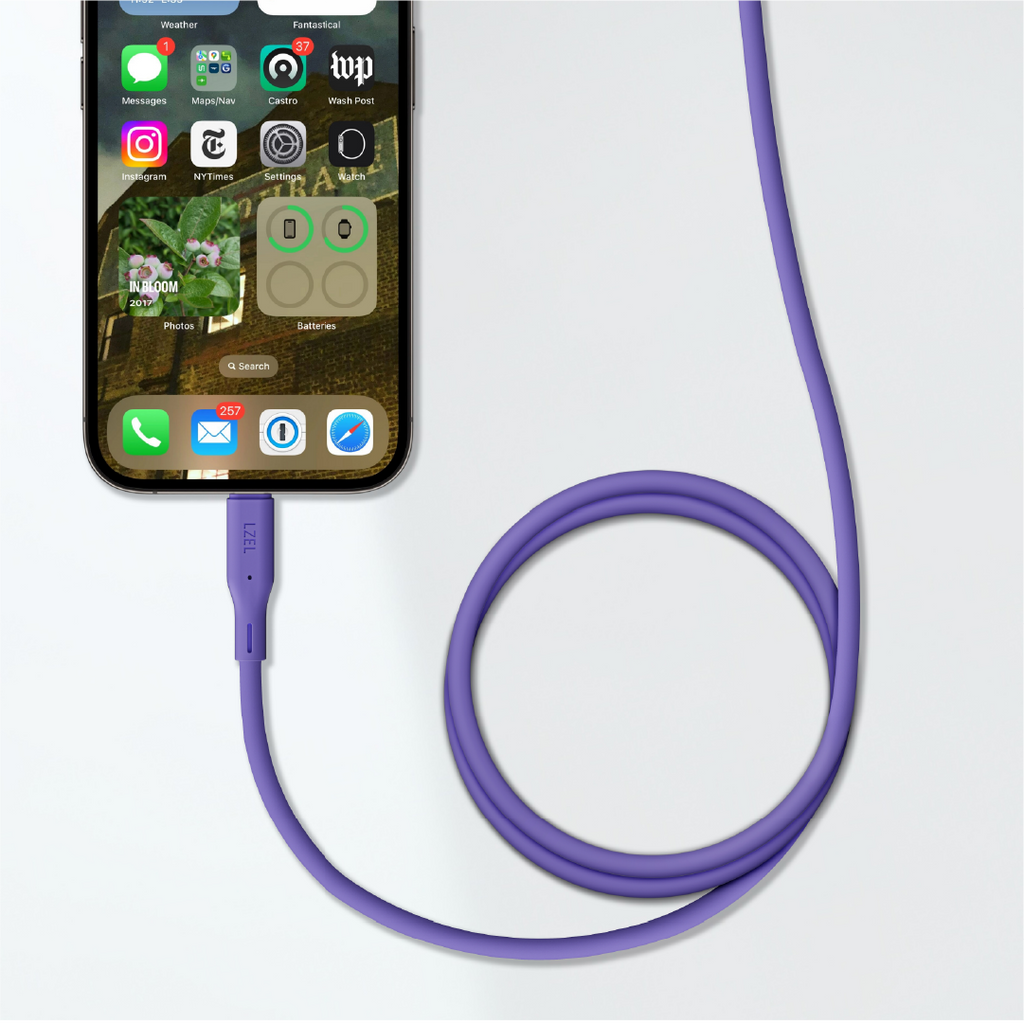 LZEL Celeris Silox CXL Soft Silicone USB-A to Lightning Cable, 480Mbps, 15W Max, 1m | Purple