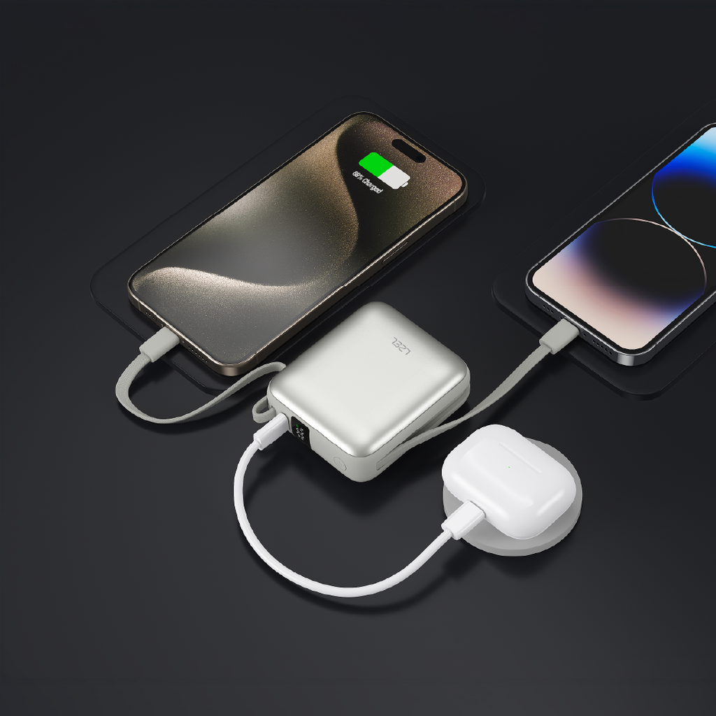 LZEL Neurode Sync Mini 10000Mah  Pd3.0 & Qc 3.0|25.5W|Built-In Type-C & Lighting Power Bank | Silver