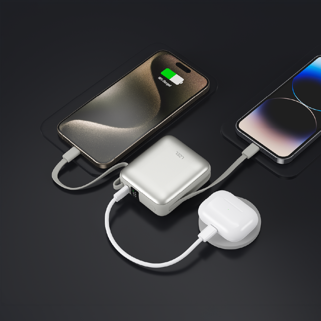 LZEL Neurode Sync Mini 10000Mah  Pd3.0 & Qc 3.0|25.5W|Built-In Type-C & Lighting Power Bank | Silver