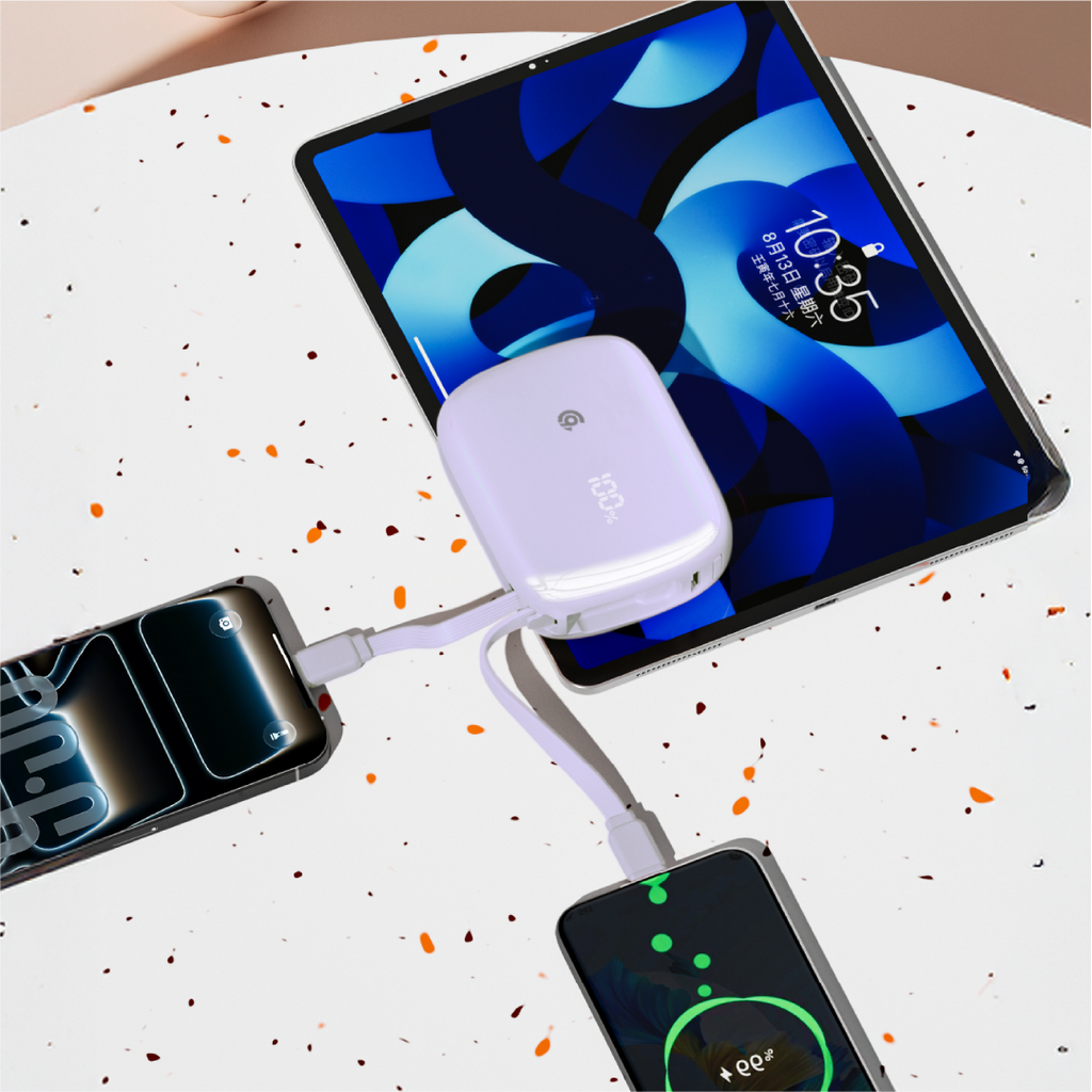 90 Percent Primflux Mini 22.5W Dual Built-In Cables Power Bank Powerdelivery Qc 3.0 | Usb-C & Lightning | Purple