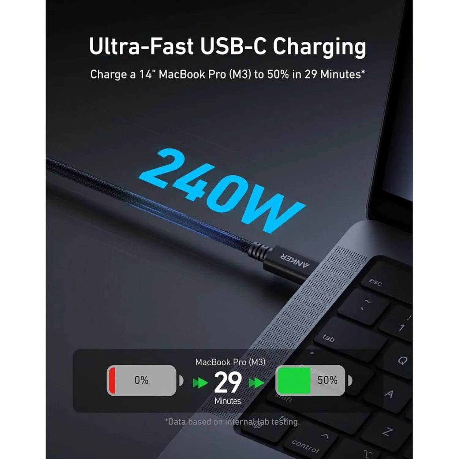 Anker Prime Thunderbolt 4 USB-C to USB-C Cable (3.3 ft / 1m, 240W, 40Gbps) | Black