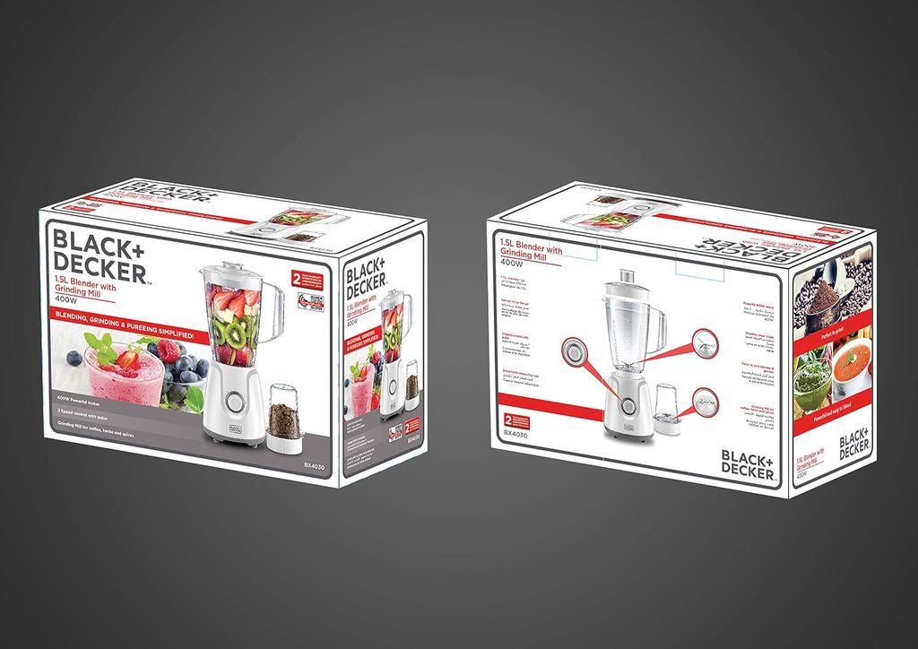 Black & Decker 400W Blender with Grinder Mill | White