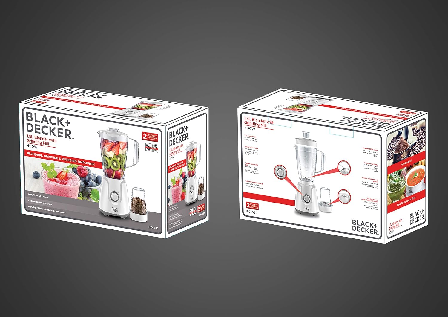 Black & Decker 400W Blender with Grinder Mill | White
