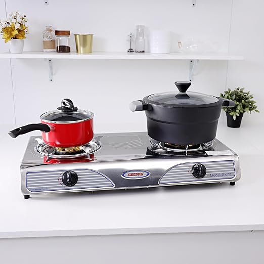Geepas Stainless Steel 2 Burner Gas Stove with Auto Ignition