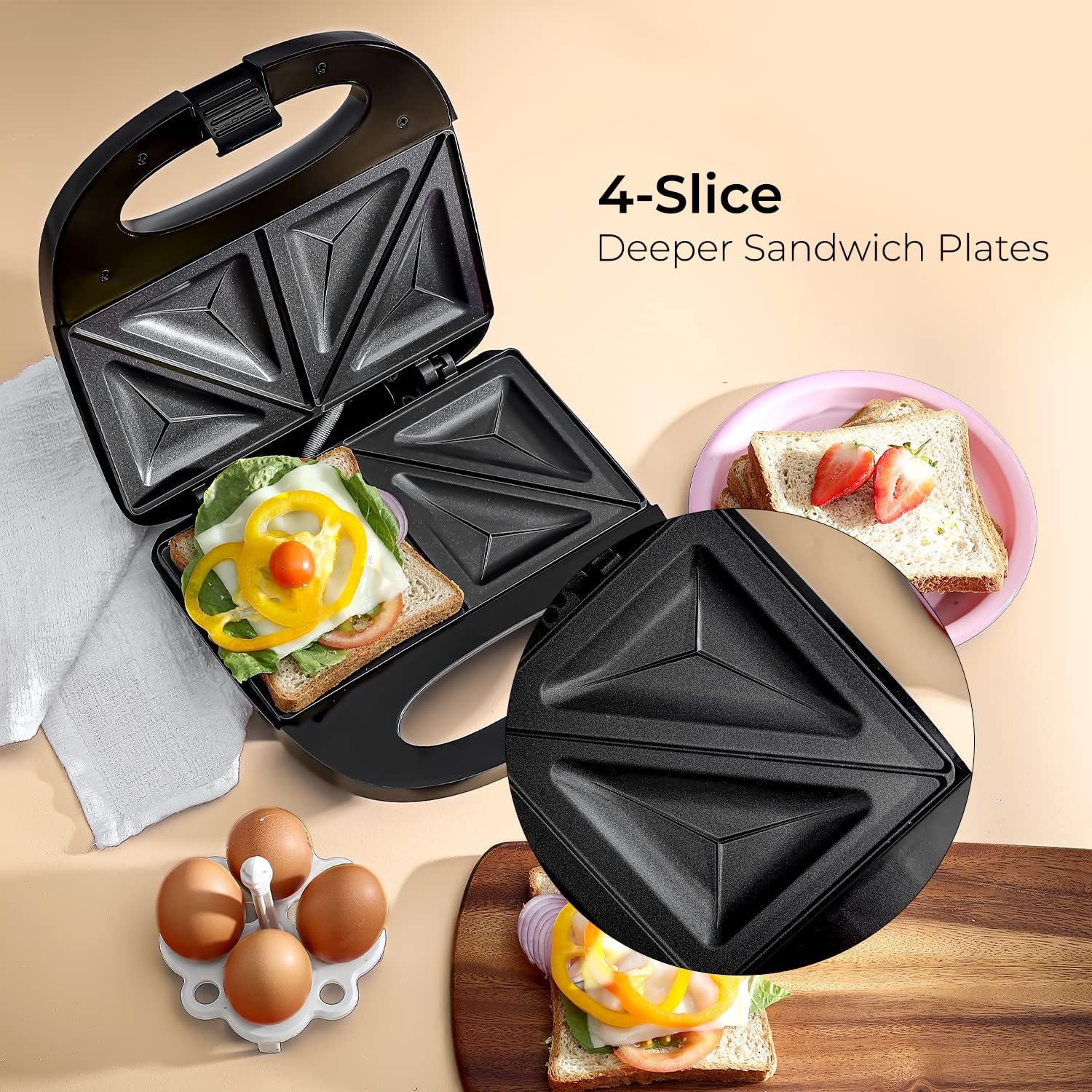 Geepas Portable Powerful 2 Slice Grill Maker with Non-Stick Plates 700W with Non-Stick Plates