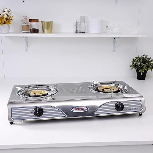 Geepas Stainless Steel 2 Burner Gas Stove with Auto Ignition