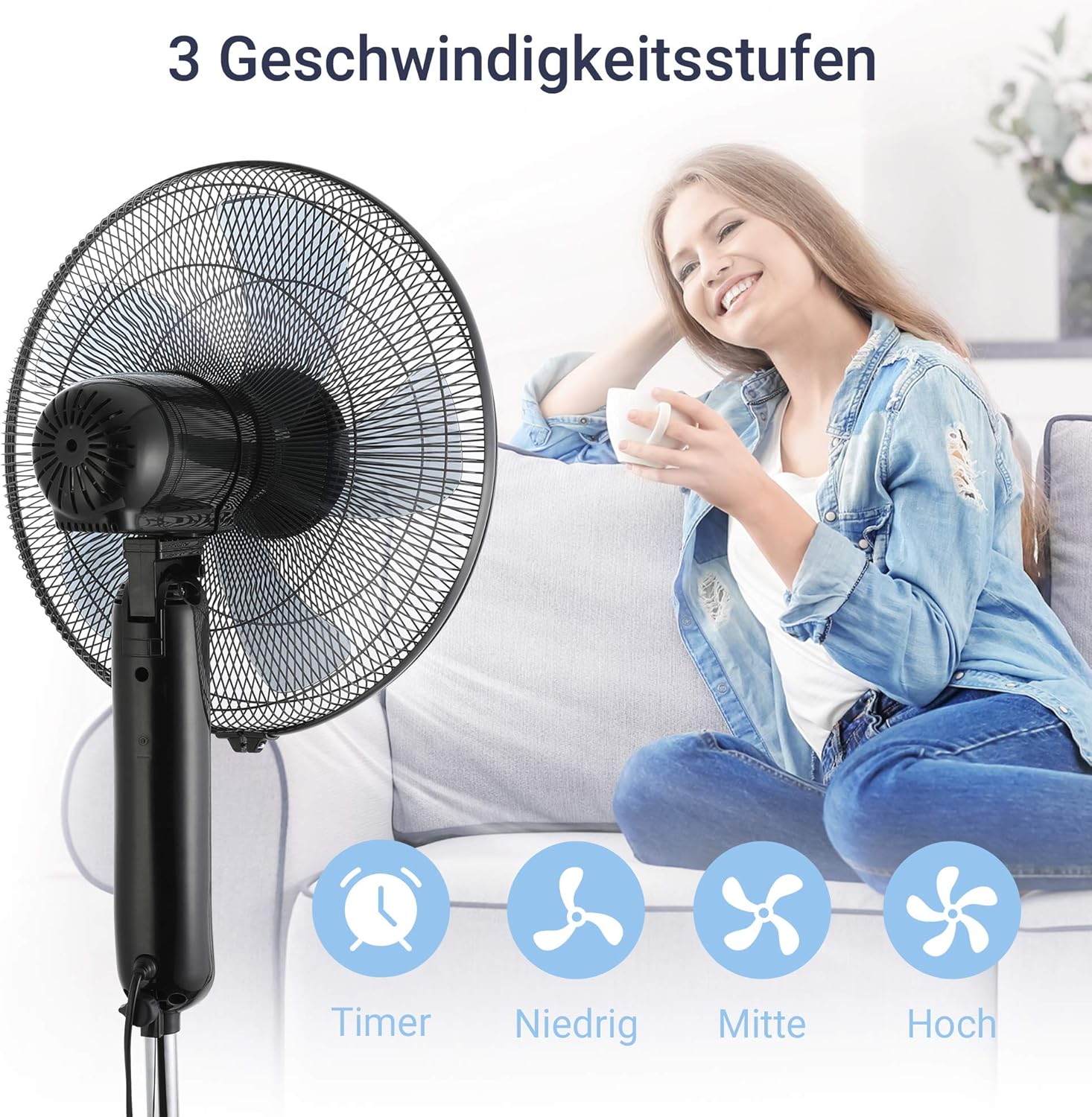 Midea FS40-15FR Stand Fan with Remote 16 inch. | Black