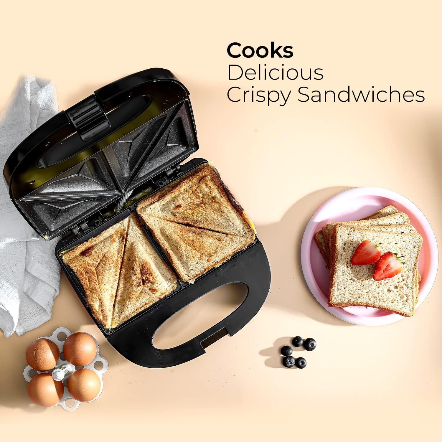 Geepas Portable Powerful 2 Slice Grill Maker with Non-Stick Plates 700W with Non-Stick Plates