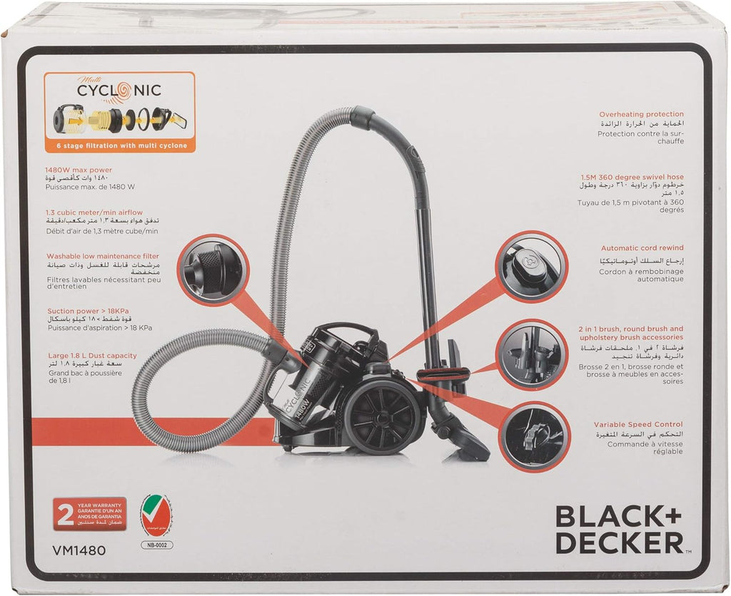 Black & Decker 1400W Bagless Multicyclonic Canister Vacuum Cleaner | Black