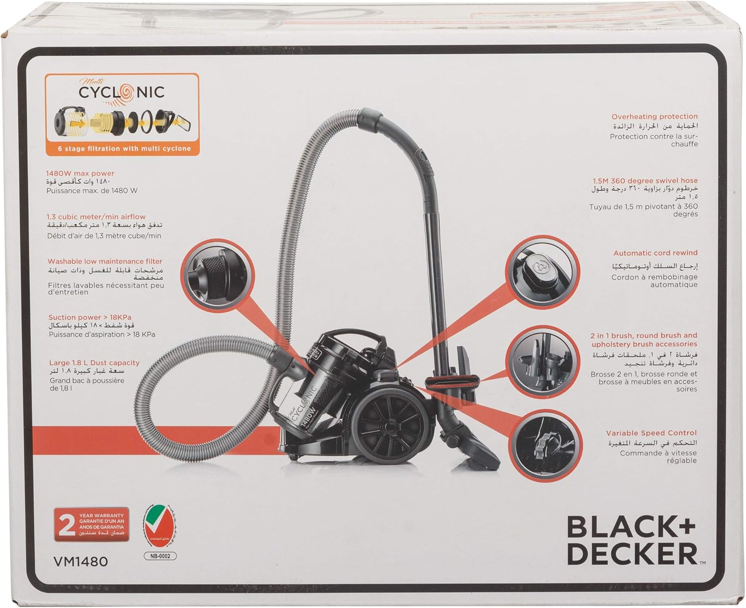 Black & Decker 1400W Bagless Multicyclonic Canister Vacuum Cleaner | Black
