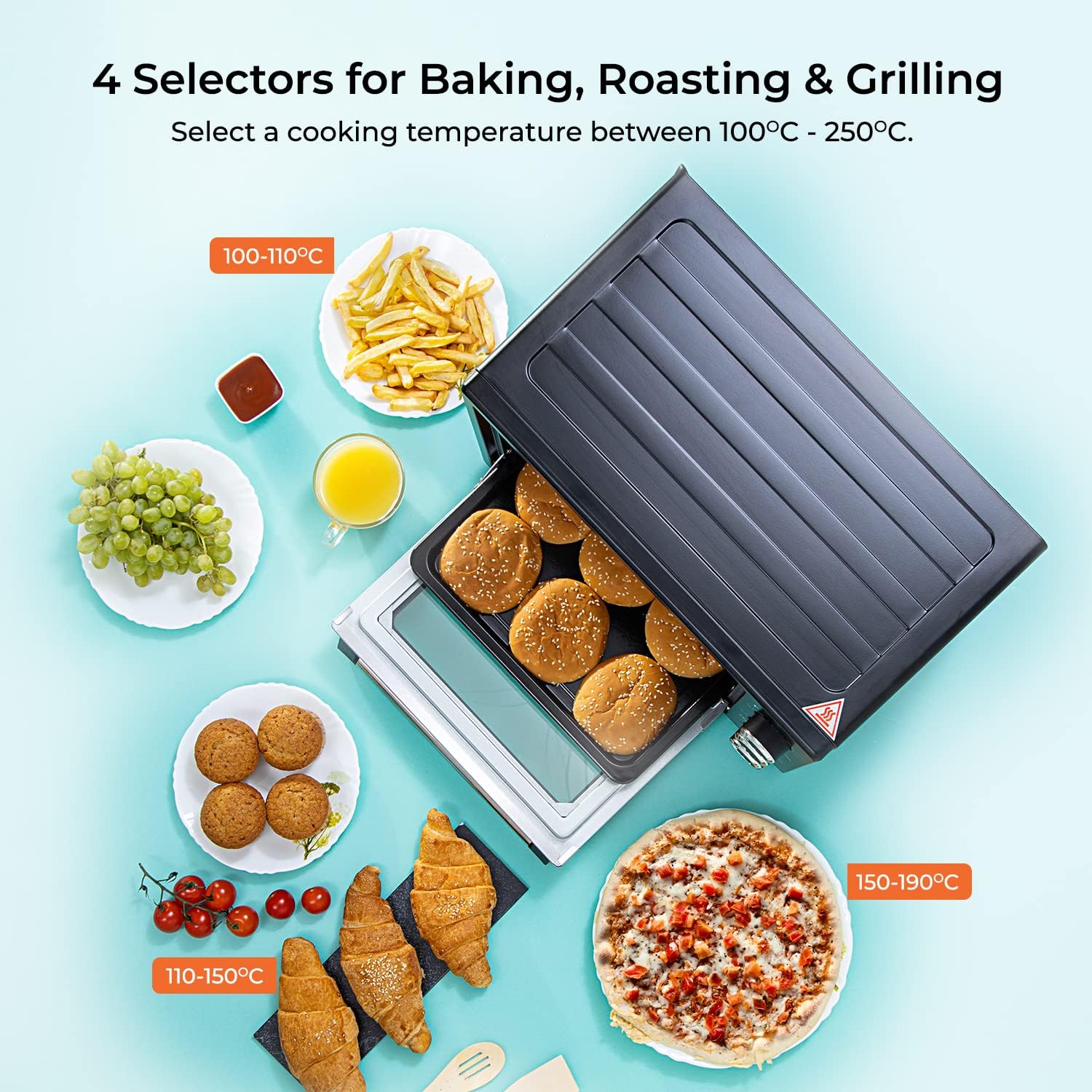 Geepas Electric Oven, 60L | 60 Minutes Timer | Inside Lamp | Stainless Steel Heating Elements | Heat Resistant Tempered Window | 2000W Power