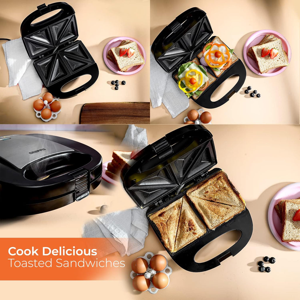 Geepas Portable Powerful 2 Slice Grill Maker with Non-Stick Plates 700W with Non-Stick Plates
