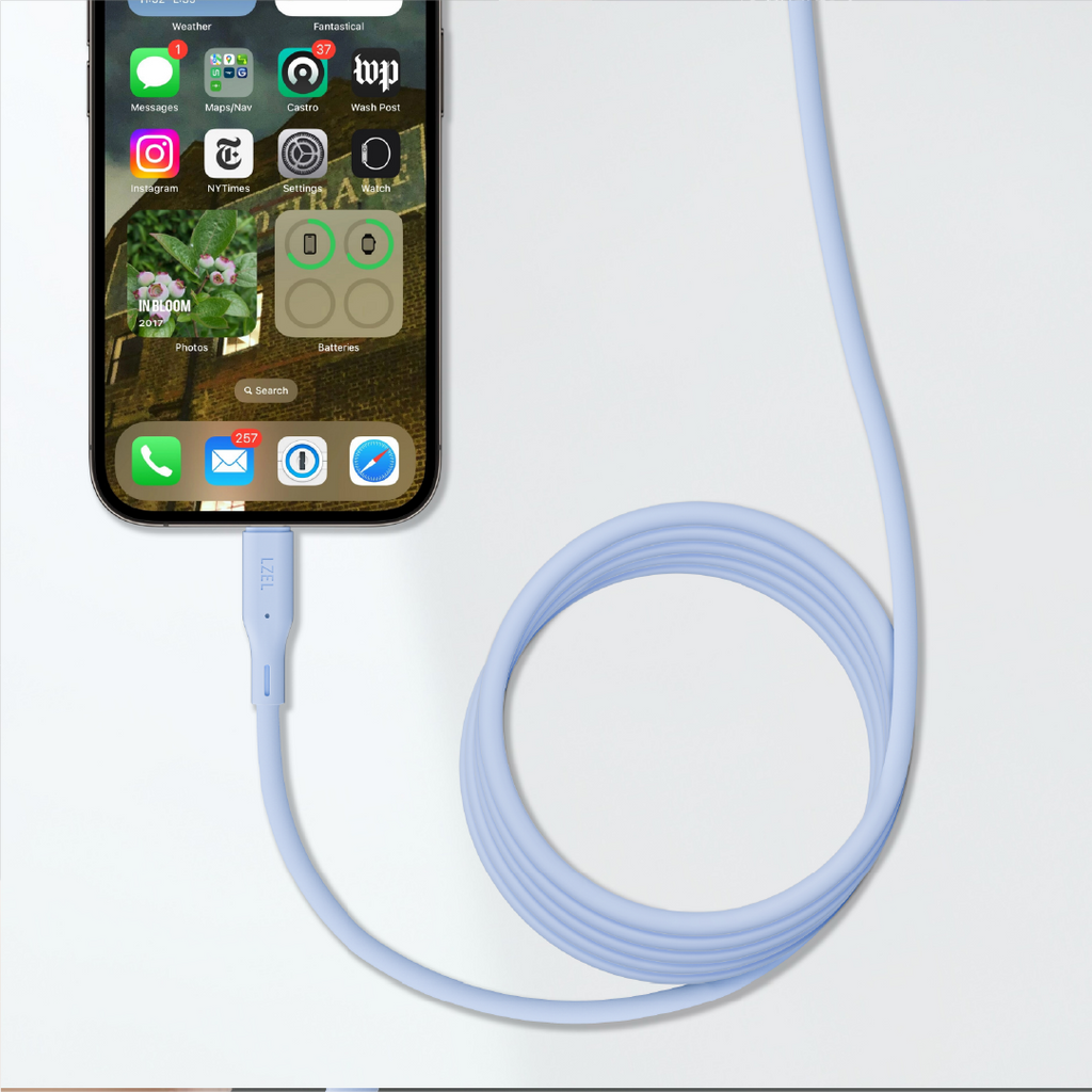 LZEL Celeris Silox CXL Soft Silicone USB-A to Lightning Cable, 480Mbps, 15W Max, 2m | Blue