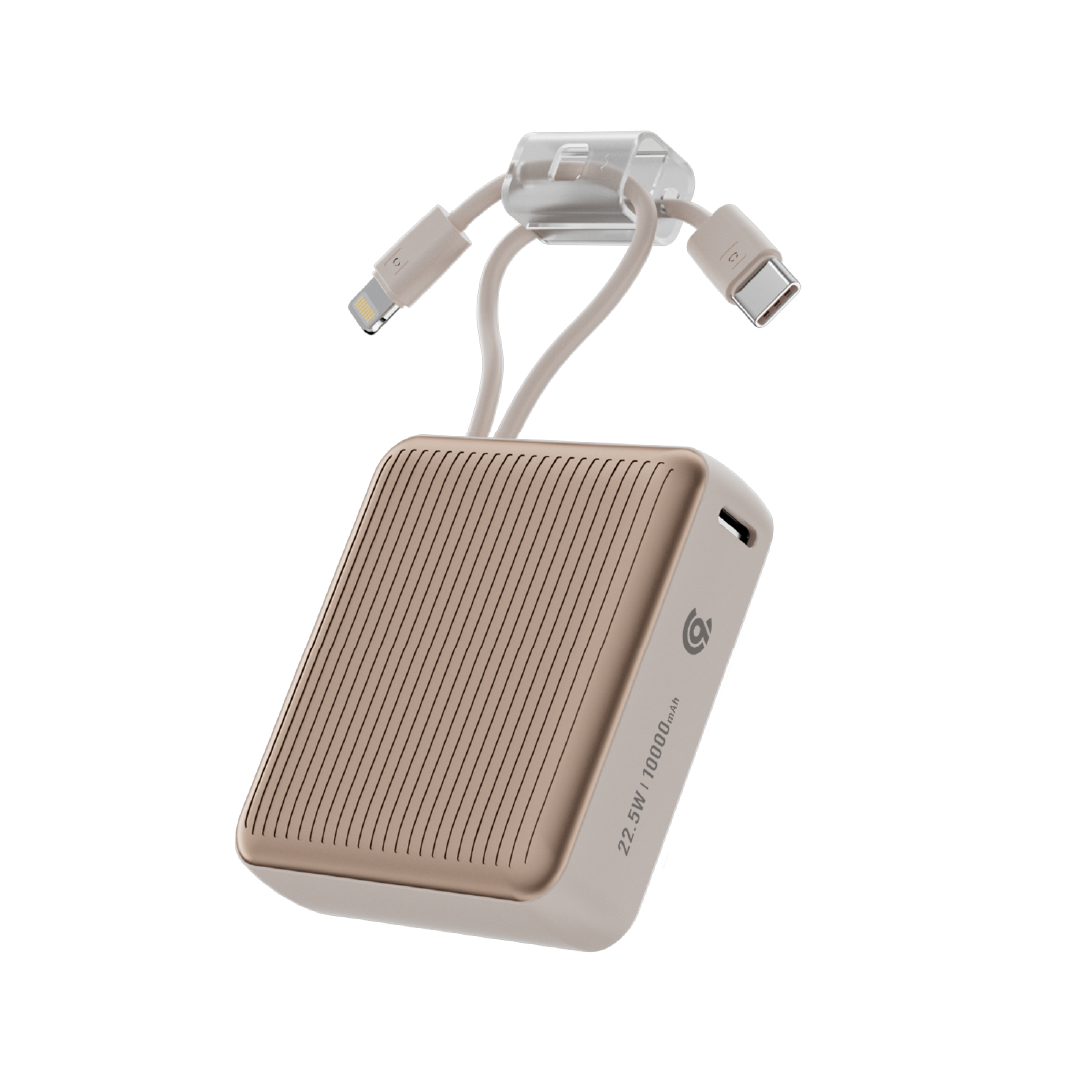 90 Percent Primcore Neo 22.5W Dual Built-In Cables Power Bank Powerdelivery | Qc 3.0 | Usb-C & Lightning | Gold