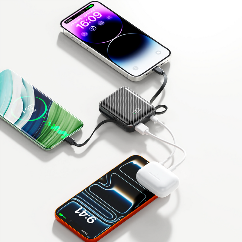 Asli ChargeFlux Mini 10000mAh Power Bank with Built-in USB-C & Lightning Cables, 35W PD Fast Charging