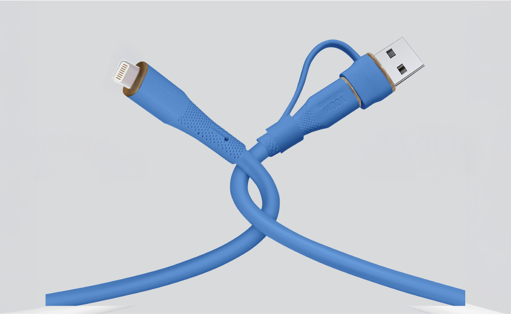 LZEL Celeris PowerDuo – 2-in-1 USB-C to Lightning 27W Silicone Cable (1m) Built-in USB-A Connector | Dark Blue
