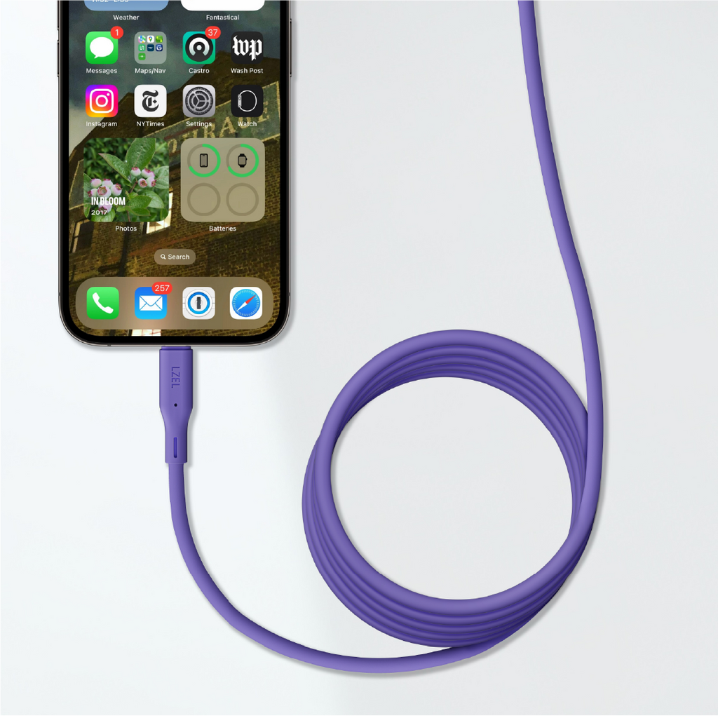 LZEL Celeris Silox CXL Soft Silicone USB-A to Lightning Cable, 480Mbps, 15W Max, 2m | Purple
